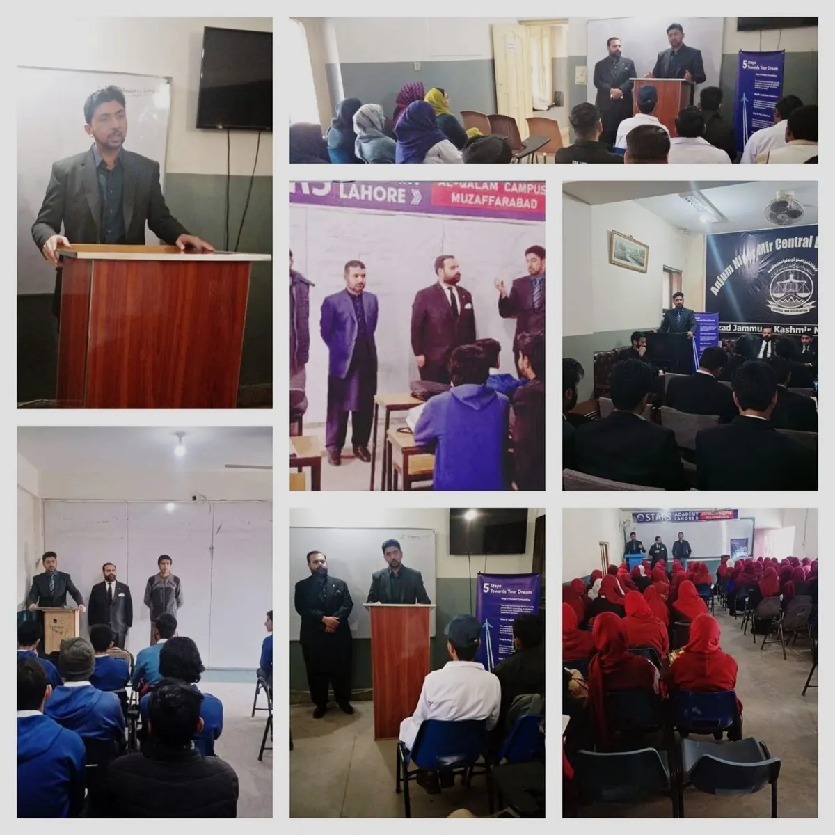Collage of Info Consultants study abroad sessions in Muzaffarabad schools, universities and the Central Bar Association